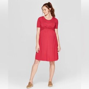 Isabel Maternity Ruched Front T-shirt Dress in Pumila Rose - Size XL